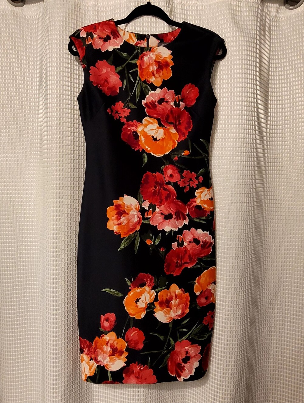 Vince Camuto Black Midi Dress with Red & Orange Floral Print